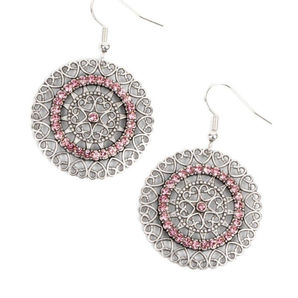 Fairytale Finale Dangling Paparazzi Silver and Pink Filigree Earrings Fashion